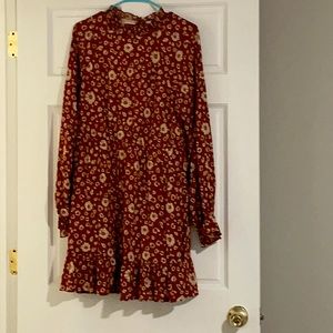 Rust floral long sleeve dress